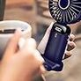 Jsdoin Hand Held Fan,Portable Handheld USB Rechargeable Fans with 5 Speeds,Battery Operated Mini Fan Foldable Desk Desktop Fans with LED Display for Home Office Bedroom Outdoor Travel (DarkBlue) Image 3