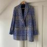 Zara Structured Longline Plaid Tweed Blazer Coat - Blue & Gray Image 3