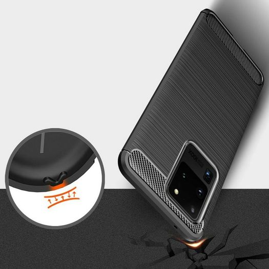 Samsung Galaxy S20 Ultra Case Cover Carbon Fiber Design Shockproof Black Armor - FHT02SMK3