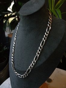 Heavy Italian 925 Sterling Silver Figaro Chain Necklace. 19 inches 8mm link width 39.7g Chunky for Man or Woman