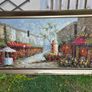 Large Framed Oil Painting Parisian Cafe Street Image 4