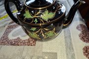 Antique Black-Glazed Ceramic Teapot, likely in the style of Victorian Jackfield-ware 19th-to-20th-century Postage Available or Collection