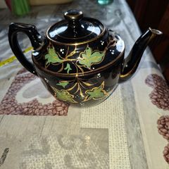 Antique Black-Glazed Ceramic Teapot, likely in the style of Victorian Jackfield-ware 19th-to-20th-century Postage Available or Collection