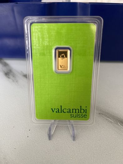 1gram Fine 9999 Gold Bullion Green Valcambi Bar.