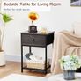Bedside Table Set of 2, Small Side Table with Fabric Drawer, Sofa Table with Storage Shelf, Nightstand with Metal Frame for Bedroom, Living Room, Dark Grey Image 5