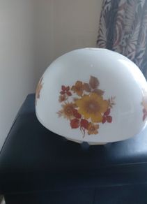 Vintage 1970s Milk Glass Globe Lampshade - Retro Autumn Floral (20cm Fitter)