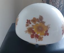 Vintage 1970s Milk Glass Globe Lampshade - Retro Autumn Floral (20cm Fitter)
