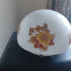 Vintage 1970s Milk Glass Globe Lampshade - Retro Autumn Floral (20cm Fitter)