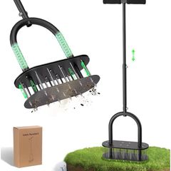 Lawn Aerator Automatic Dirt and Leaf Clean Design,Pre-Assembled 15 Iron Spikes Metal,Soil Lawn Aerating Tools for Yard Lawn and Garden, lawn aerator spikes aerating tool