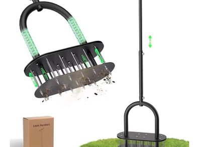 Lawn Aerator Automatic Dirt and Leaf Clean Design,Pre-Assembled 15 Iron Spikes Metal,Soil Lawn Aerating Tools for Yard Lawn and Garden, lawn aerator spikes aerating tool