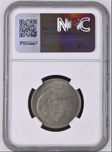 Ireland 1955 | Florin | Irish 2 Shillings | Salmon | KM.15a | MS65