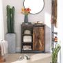 _Sideboard, kitchen cabinet with sliding door and adjustable shelf levels, bathroom cabinet, living room, hallway, kitchen, home office, steel frame, industrial style, vintage brown-black Image 2