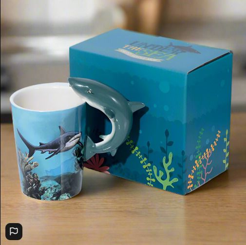 BRAND NEW Lisa Parker Shark Ceramic Shaped Handle Mug
