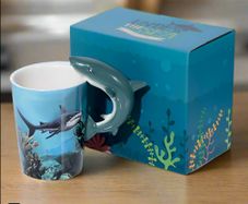 BRAND NEW Lisa Parker Shark Ceramic Shaped Handle Mug