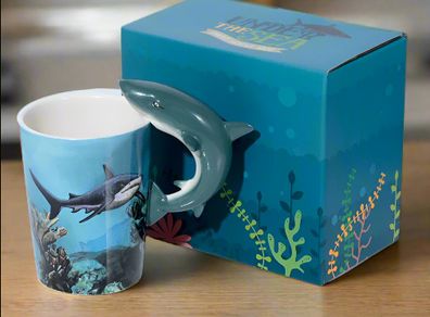 BRAND NEW Lisa Parker Shark Ceramic Shaped Handle Mug