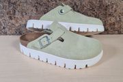 Womens Birkenstock Papillios Boston Chunky Suede Clogs Sandals Green Sage Size  Uk 7 Eu 40 Brand New