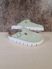 Womens Birkenstock Papillios Boston Chunky Suede Clogs Sandals Green Sage Size  Uk 7 Eu 40 Brand New