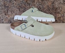 Womens Birkenstock Papillios Boston Chunky Suede Clogs Sandals Green Sage Size  Uk 7 Eu 40 Brand New