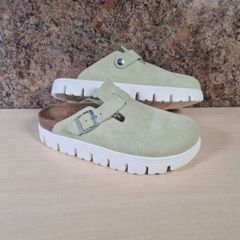 Womens Birkenstock Papillios Boston Chunky Suede Clogs Sandals Green Sage Size  Uk 7 Eu 40 Brand New