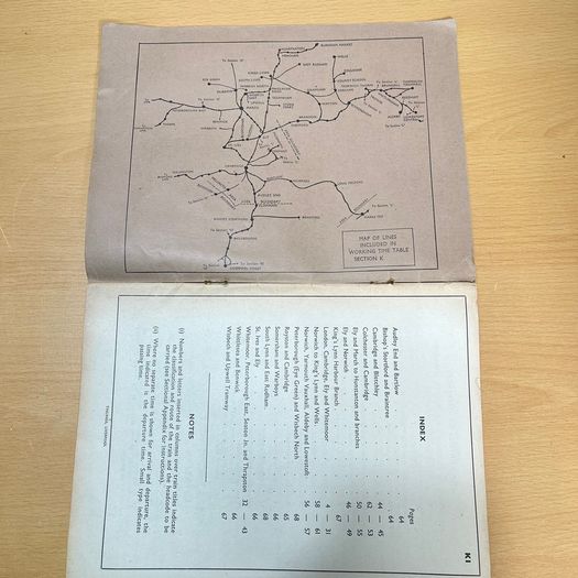 1963 Eastern Region Railway Working Timetable Section K Norwich Freight