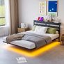 Double 4ft6 Floating Bed Frame with LED Lights, Metal Platform Bed Frame with USB Charging Station Double Size, No Box Spring Needed, Metal Slat Support, Noise Free, Black Image 3