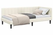 Corner Bed Frame with Headboard Cream 90 x 190 cm Velvet