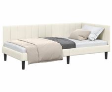 Corner Bed Frame with Headboard Cream 90 x 190 cm Velvet