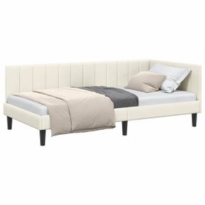 Corner Bed Frame with Headboard Cream 90 x 190 cm Velvet