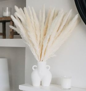 White Pampas Grass Fluffy Small Pampas Grass, Dried Pampass Grass Artificial Flowers Plant Decorative Flora For Vase, White Boho Decor Home Bedroom Decorations, Pompous Grass 30 Stems 45cm/17.7