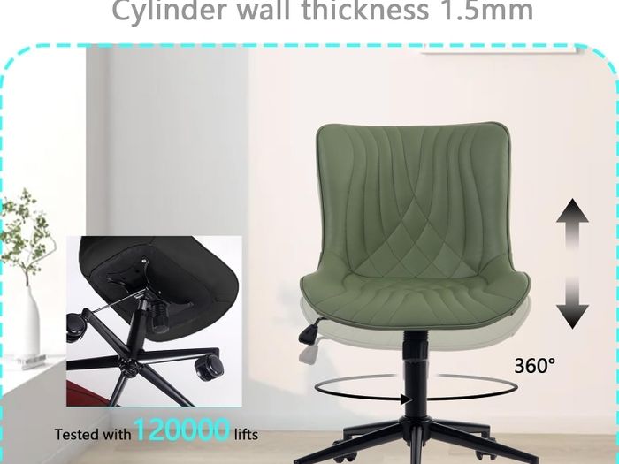 Office Chair Adjustable, Ergonomic Desk Chair Armless PU Leather Swivel Chairs with Wheels for Home Office Computer, Modern, Olive Green