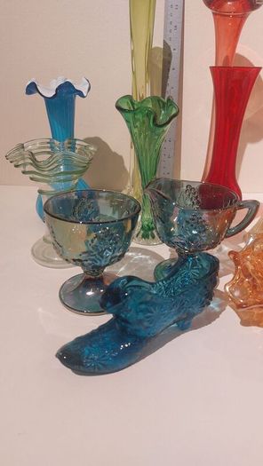 Fabulous Pair of Antique/Vintage Imperial Glass Company Carnival Glass Ripple Swung Vases in the Ombre Marigold Opalescent Colourway, Circa 1907 -1930, Priced as a Pair
