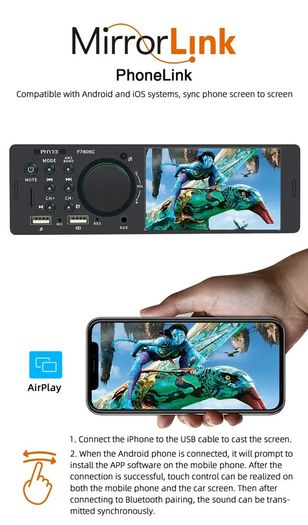 1 Din 4" CarPlay Car Radio Bluetooth Android-Auto MP5 Player Handfree A2DP USB Stereo Audio System Multimedia Head Unit