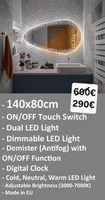 LED Bathroom Mirror Antifog Dual LED Backlit 140x80cm