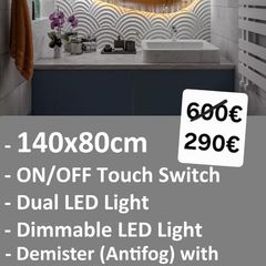 LED Bathroom Mirror 140x80cm Defogger Antifog Dual LED