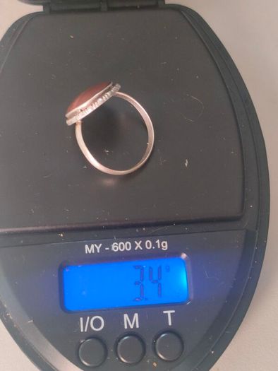 Mid Century Large Oval Cabochon Agate Sterling Silver Ring