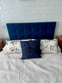 Upholstered double bed frame - navy velvet
