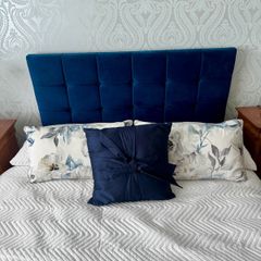 Upholstered double bed frame - navy velvet