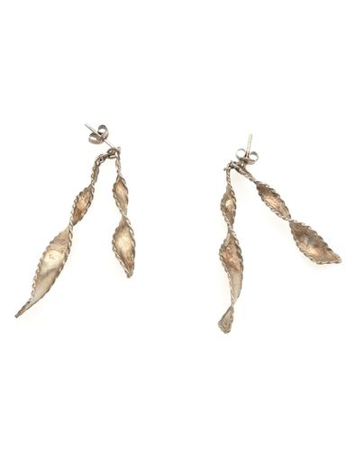 Vintage 925 Sterling Silver Twisted Leaf Stud Earrings