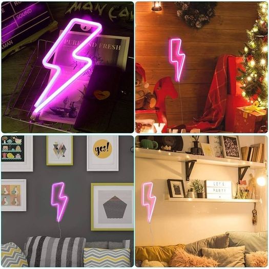 Signs for Bedroom, LED Lightning Neon Sign, Lightning Bolt Wall Decorative Neon Sign, Battery or USB Operated Light Up Neon Sign, Lightning Bolt Neon Lights for Bedroom