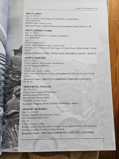 A First World War Centenary  Roll Of Honour For County Cavan. By Michael Finnegan. First Edition Large Volume Hardback In Very Good Condition.  See Photos For Same.