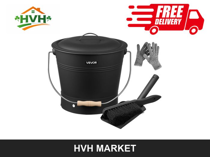 Fireplace Ash Bucket Set 9.8L with Lid