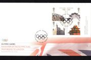 2008 Great Britain Handover of the Olympic Flag from Beijing to London Commemorative Stamps Miniature Sheet addressed First Day Cover (FDC) with Edinburgh pictorial cancel