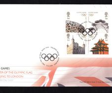 2008 Great Britain Handover of the Olympic Flag from Beijing to London Commemorative Stamps Miniature Sheet addressed First Day Cover (FDC) with Edinburgh pictorial cancel