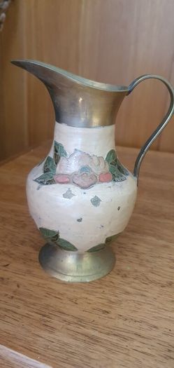 Vintage Enamelled Brass Vase and Jug