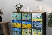 Chest of Drawers Van Gogh Dresser for Bedroom with 9 Drawers Wide TV Stand Storage Organizer Units for Living Room Children's Room Hallway Metal Frame Wood Board Fabric Drawers