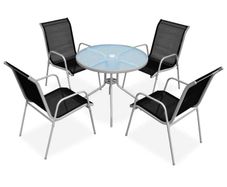 5 Piece Outdoor Dining Set Steel Black