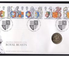 1998 Great Britain 650th Anniversary of the Order of the Garter, The Queen's Beasts Philatelic Numismatic Cover (PNC) with UK1 coin