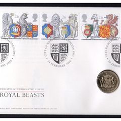 1998 Great Britain 650th Anniversary of the Order of the Garter, The Queen's Beasts Philatelic Numismatic Cover (PNC) with UK1 coin