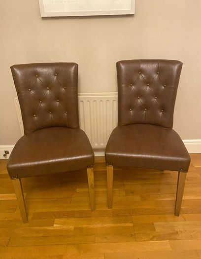 Westbury Rustic Oak Uph Chair - Tan Faux Leather (Pair)