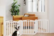 Freestanding Dog Gate with Support Feet, for Doorframes, Hallways, Stairs, 258 x 30 x 61 cm, White